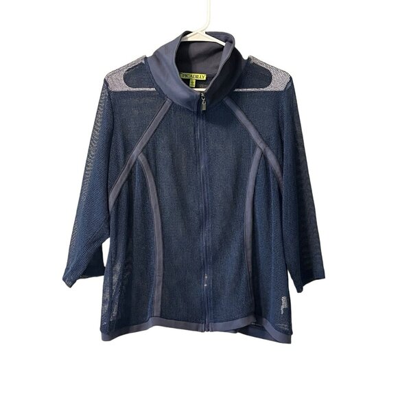 Picadilly‎ Size Large Blue Open Weave Mesh Cover Up Zip Beach Vacation Travel - Picture 1 of 11